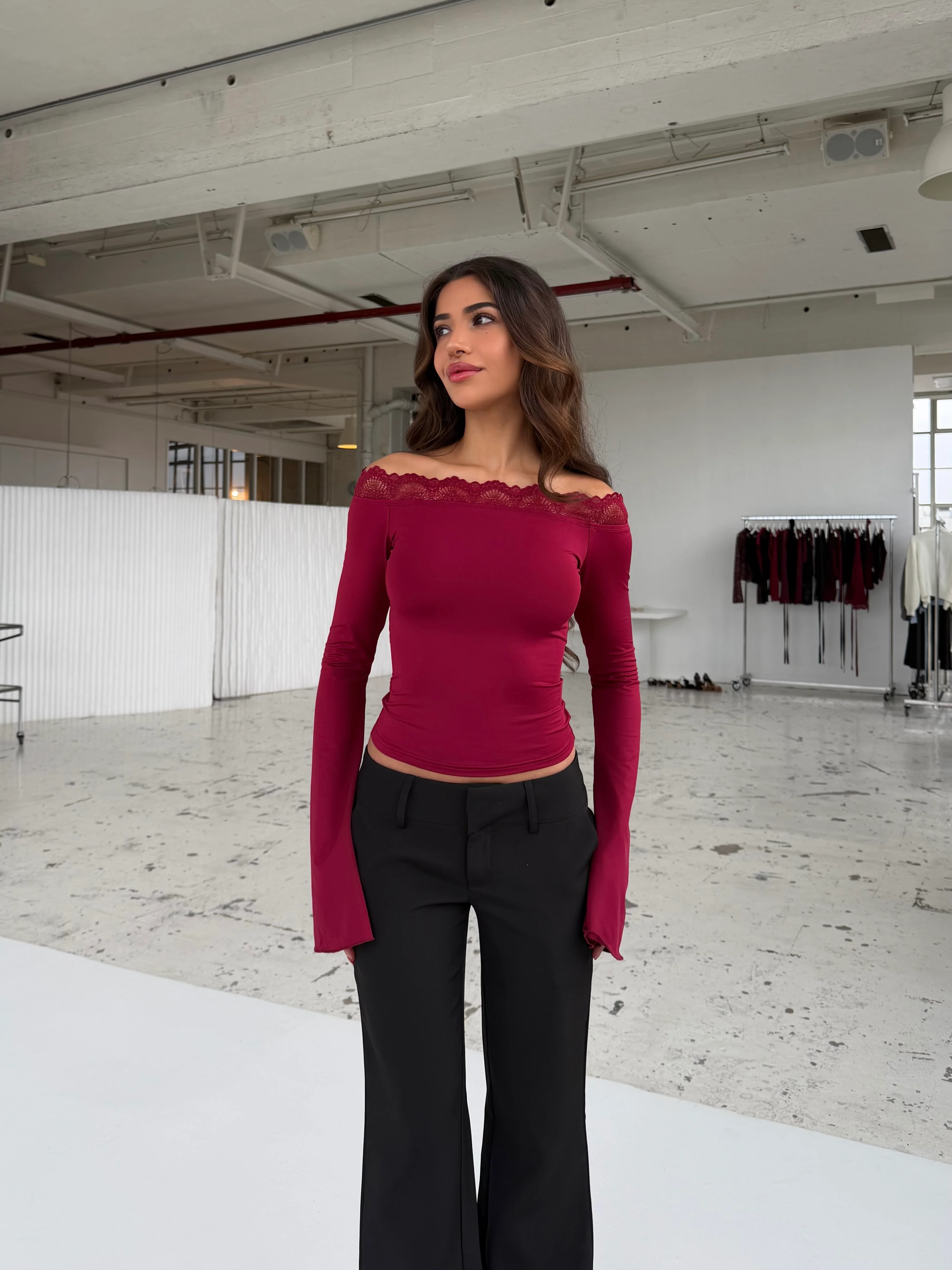Bari basic lace top - mørk rød - Image 2