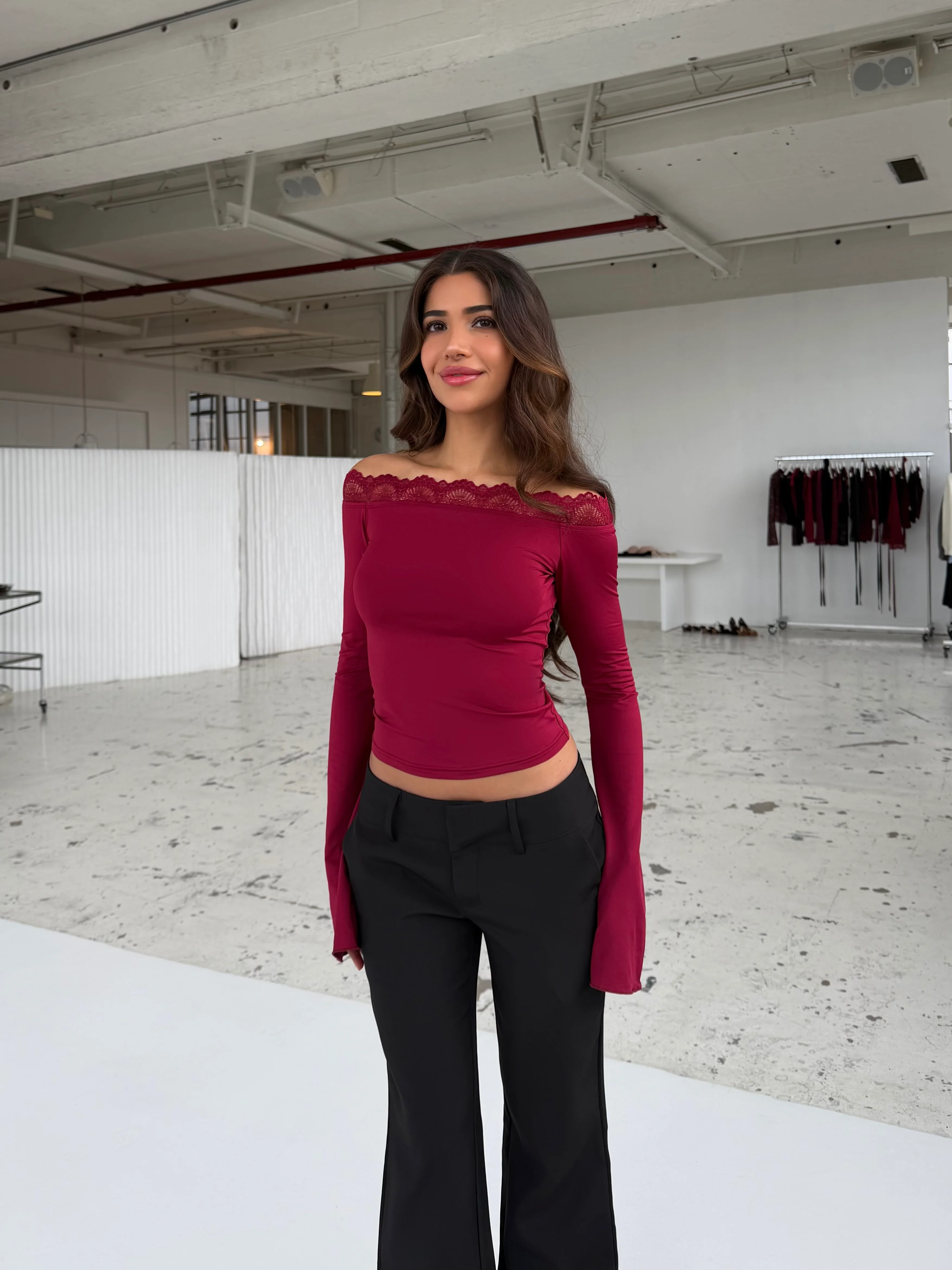 Bari basic lace top - mørk rød - Image 3