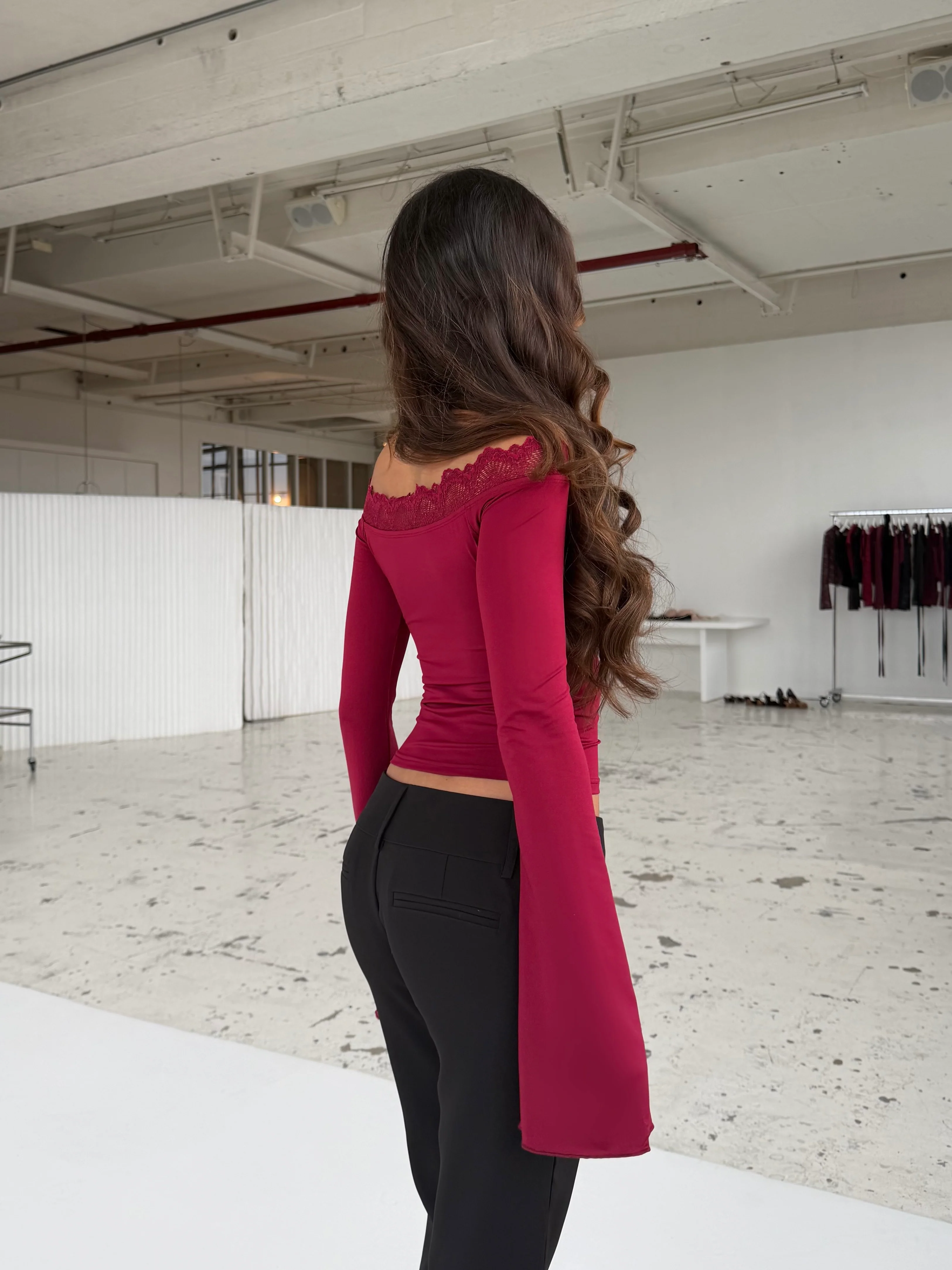 Bari basic lace top - mørk rød - Image 4