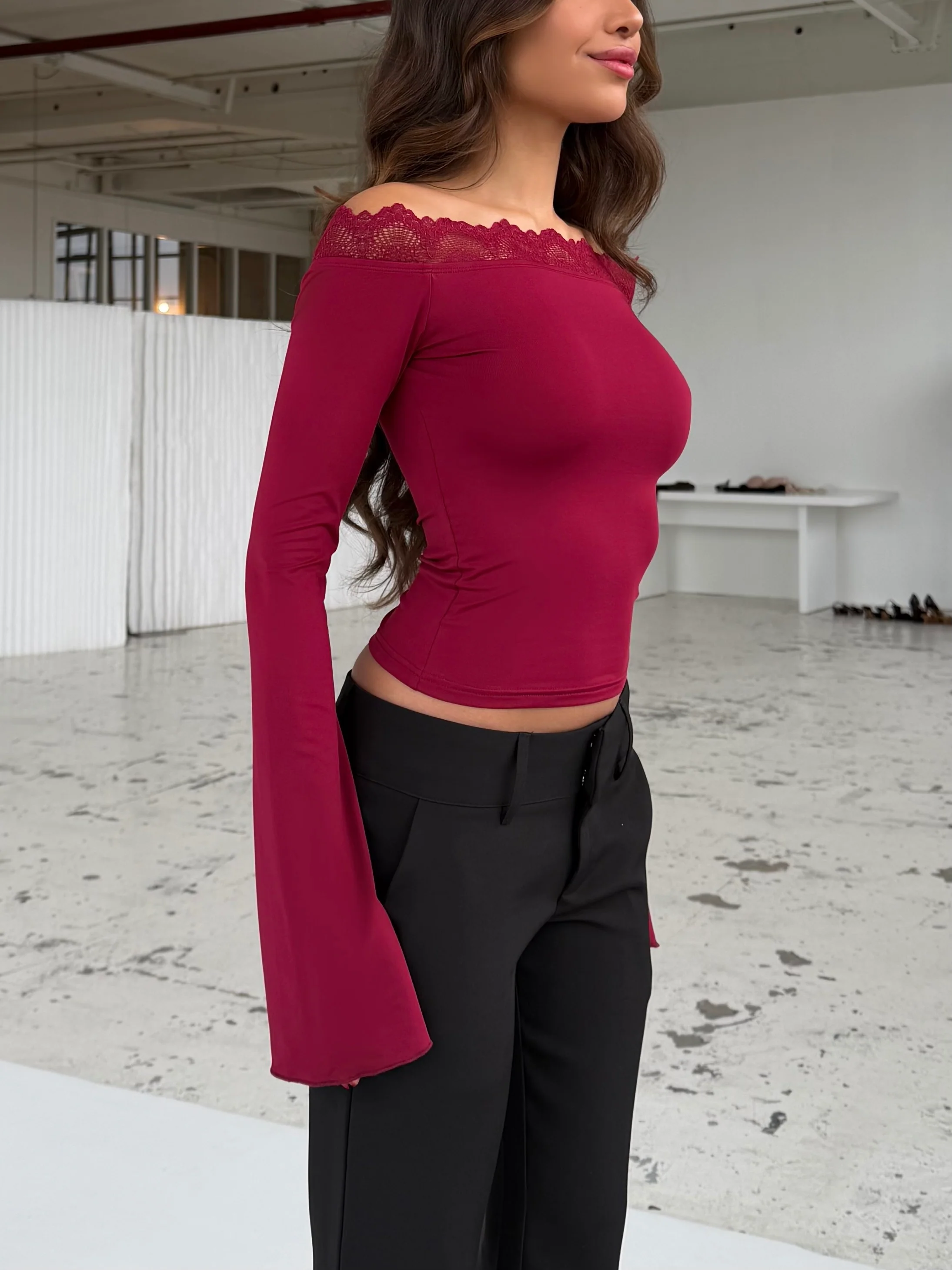 Bari basic lace top - mørk rød - Image 5