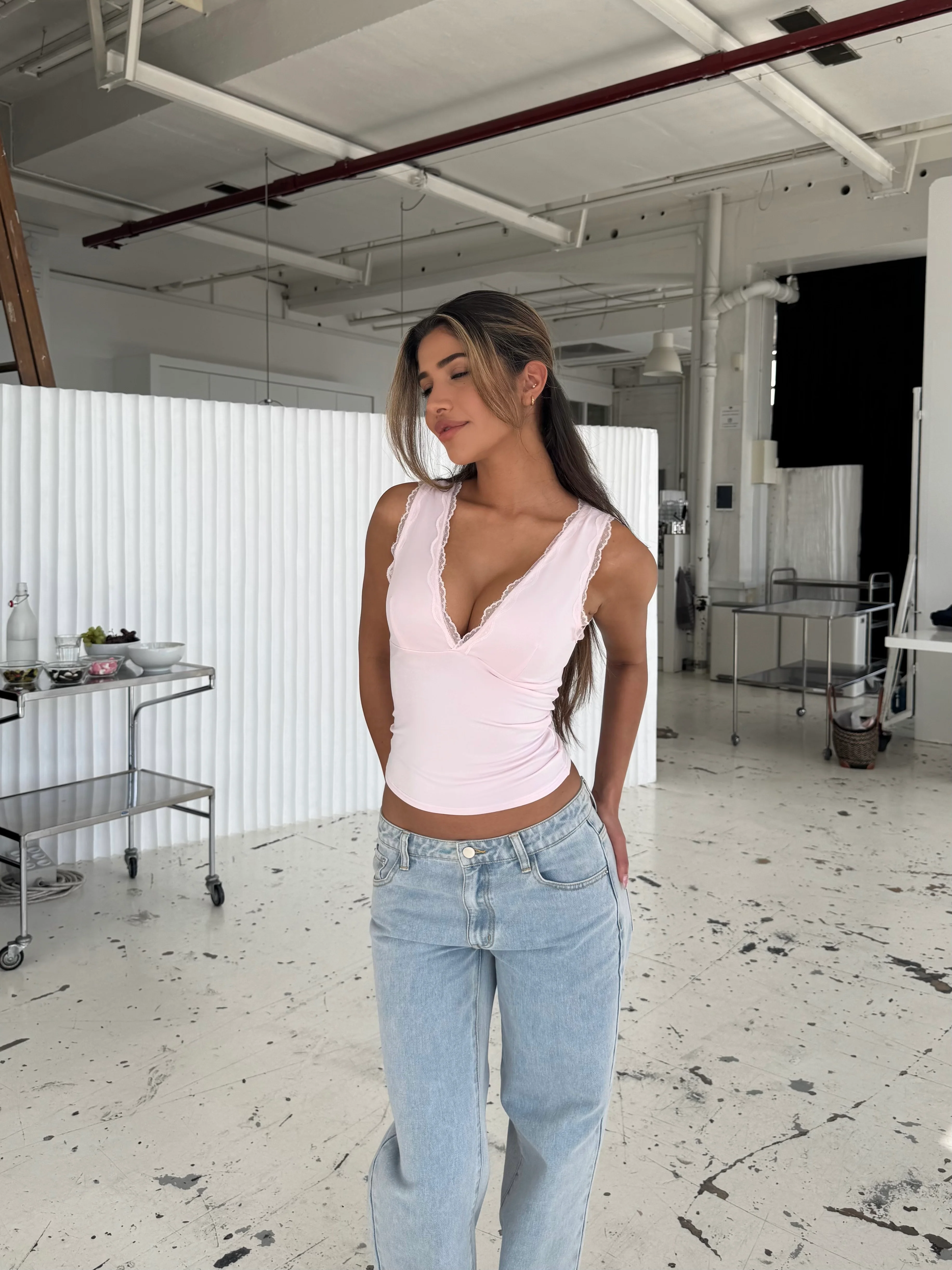 Basic lace top - lyserød - Image 3