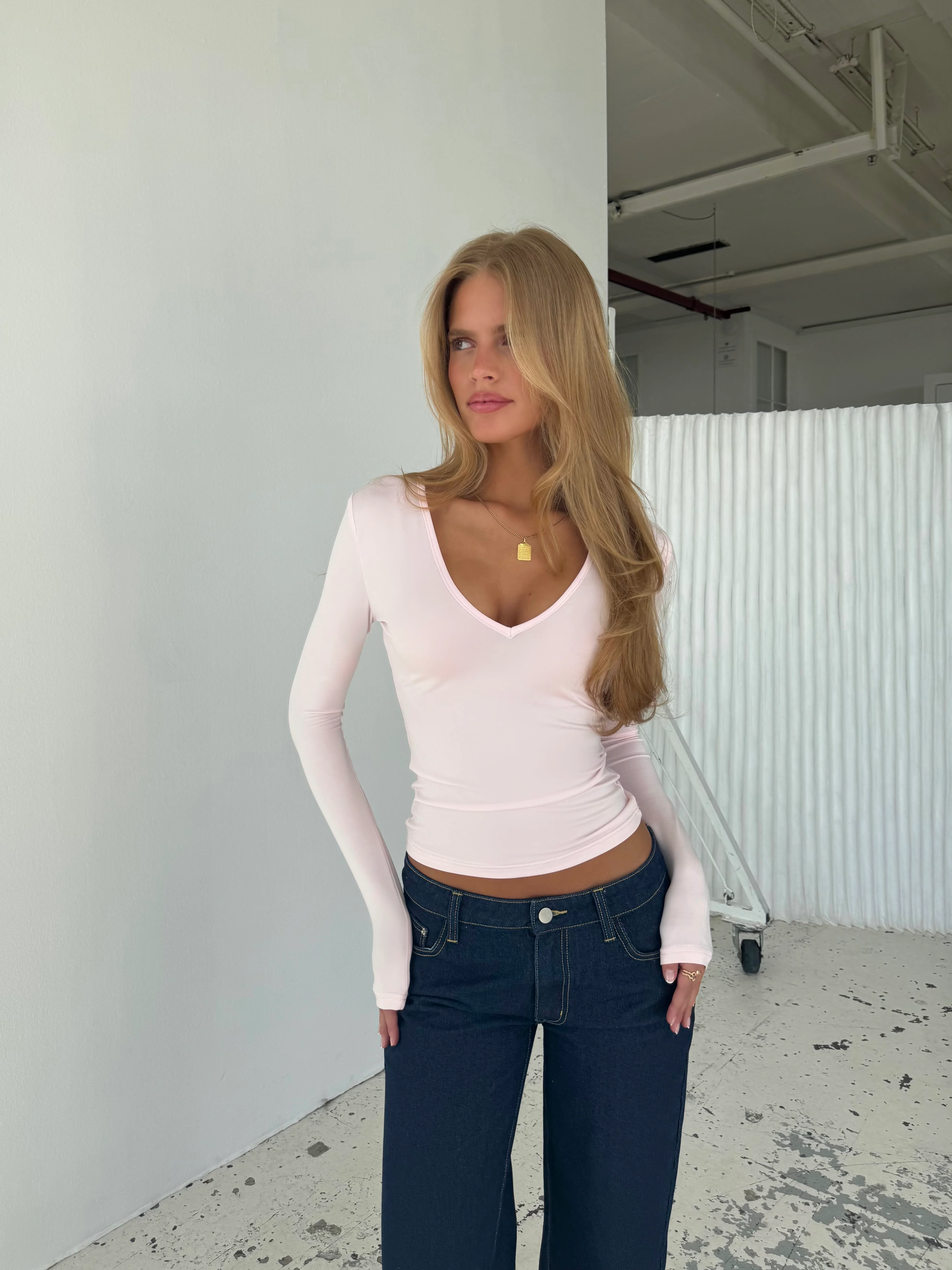 Basic v-neck top - lyserød - Image 4