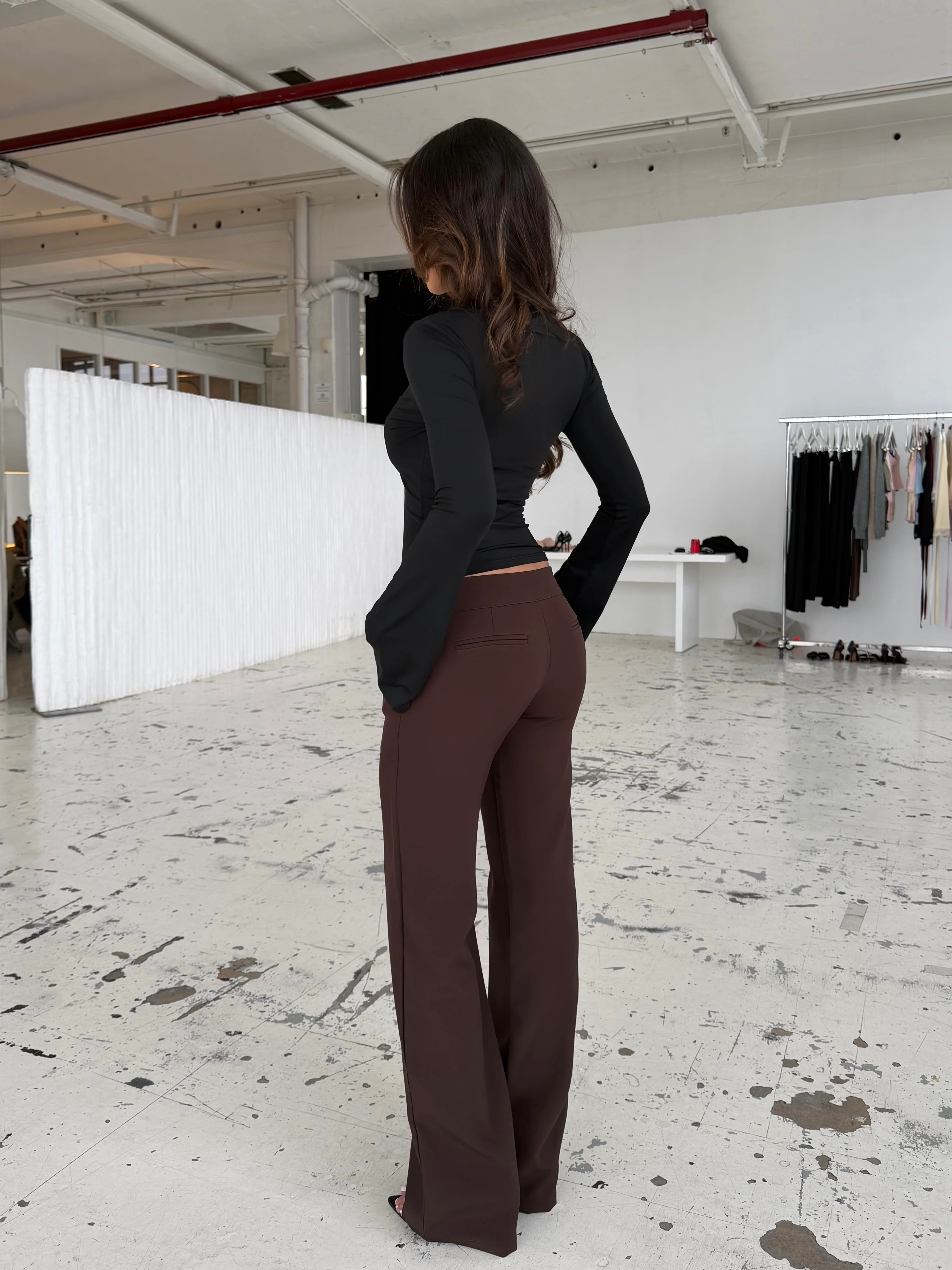 Buckle low waist bukser - mørk brun - Image 3