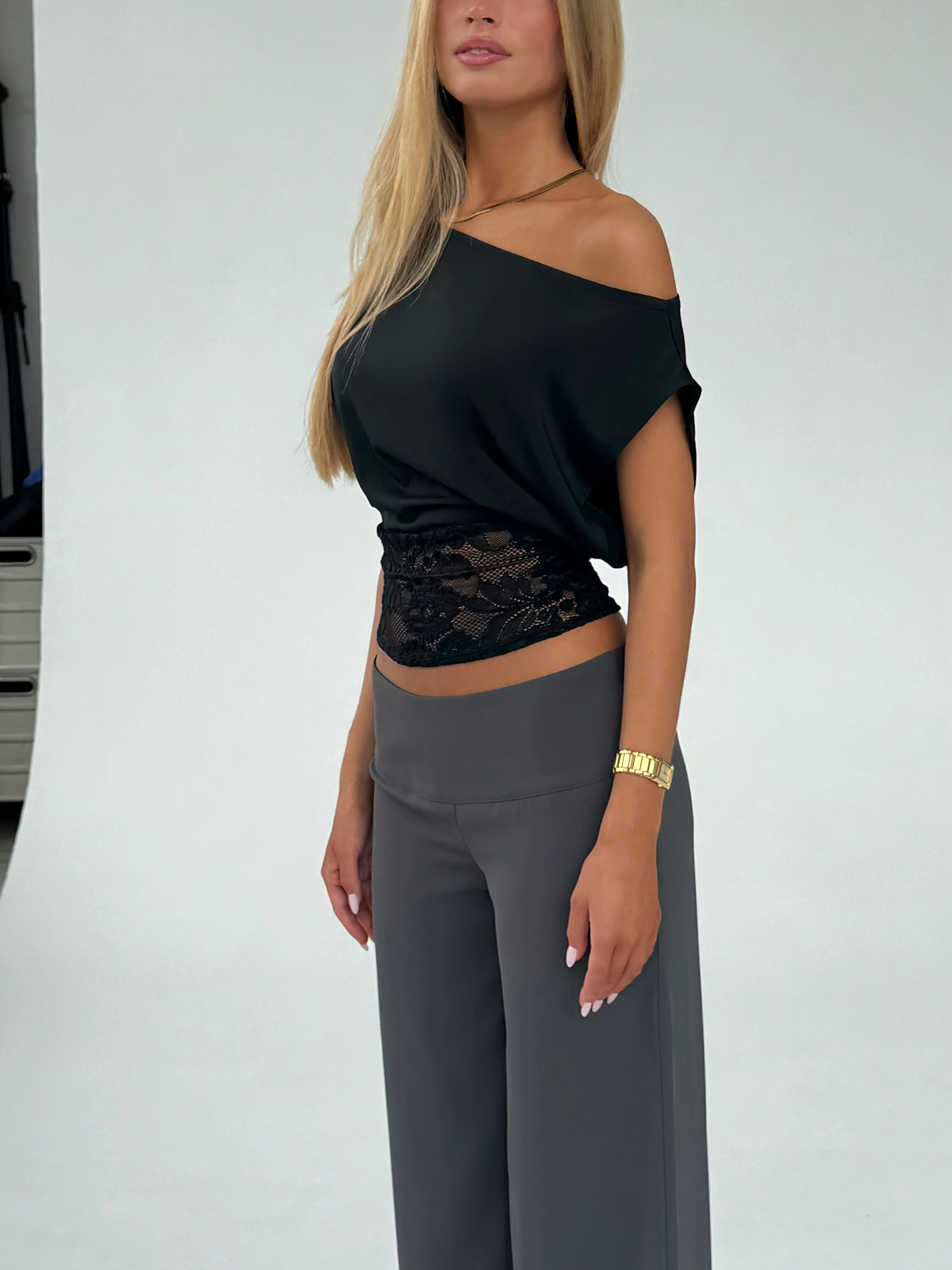 Flowy low waist bukser - mørk grå - Image 4