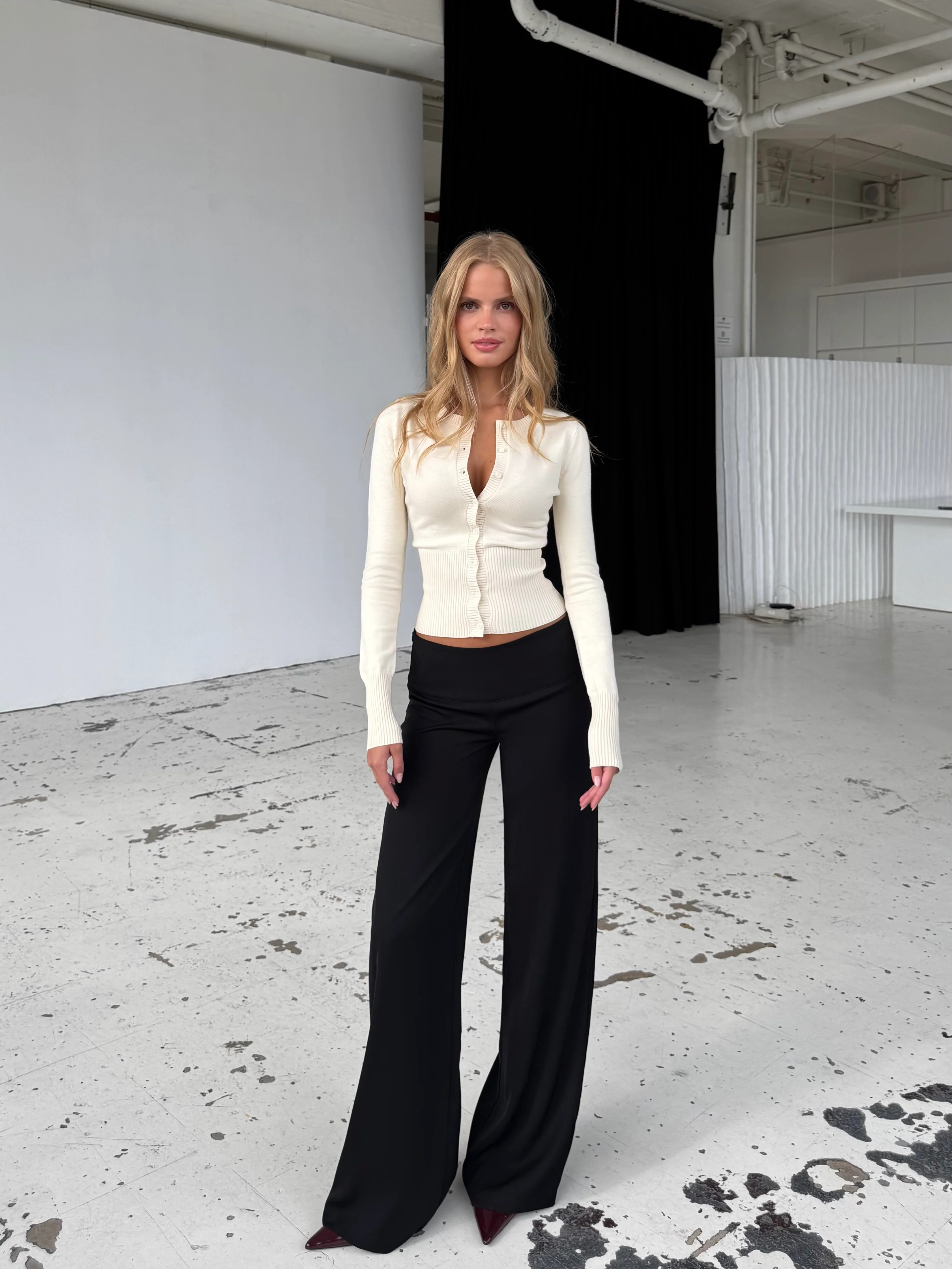 Flowy low waist bukser - sort - Image 8