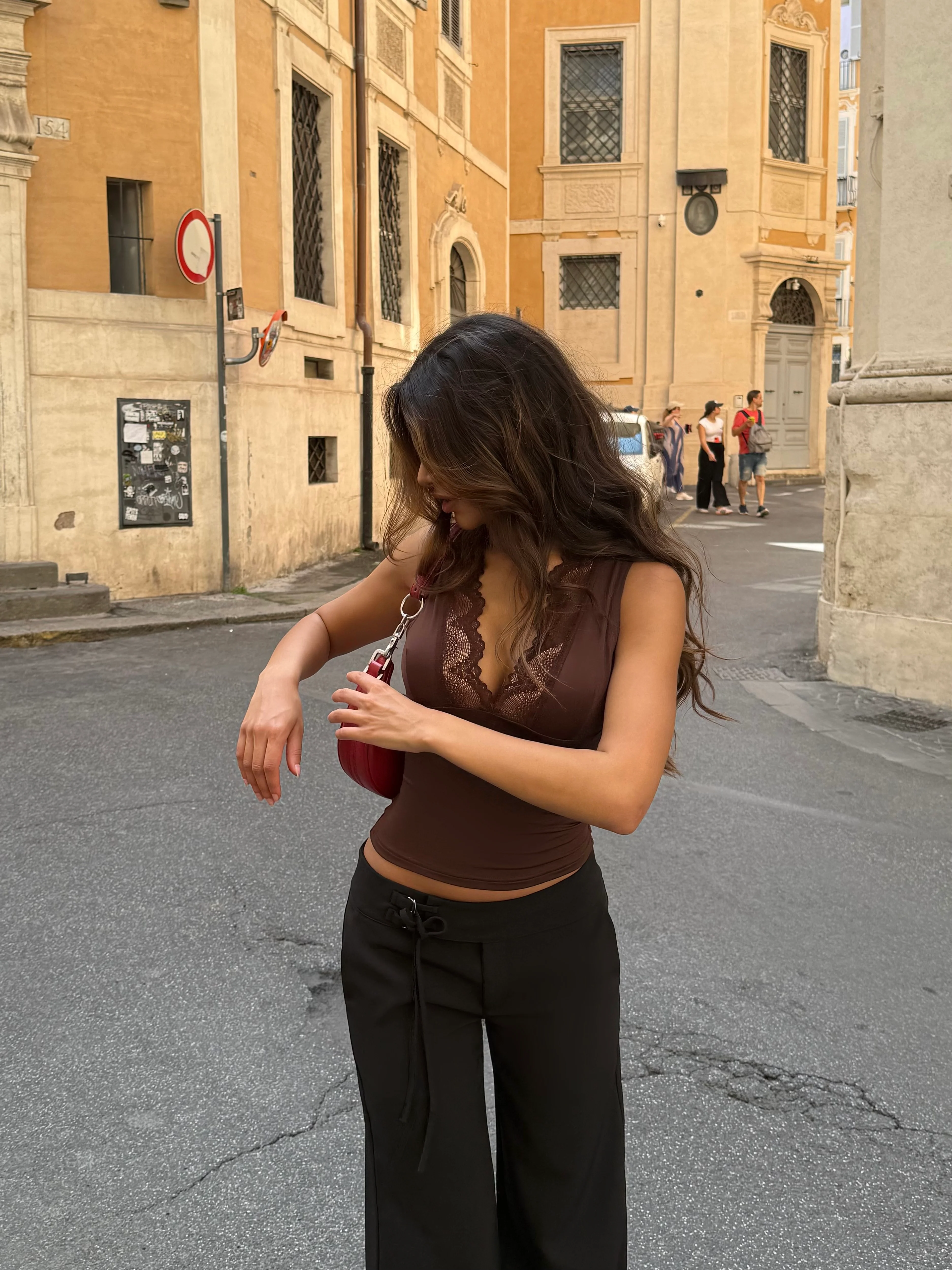 Lucia basic lace top - mørk brun - Image 3