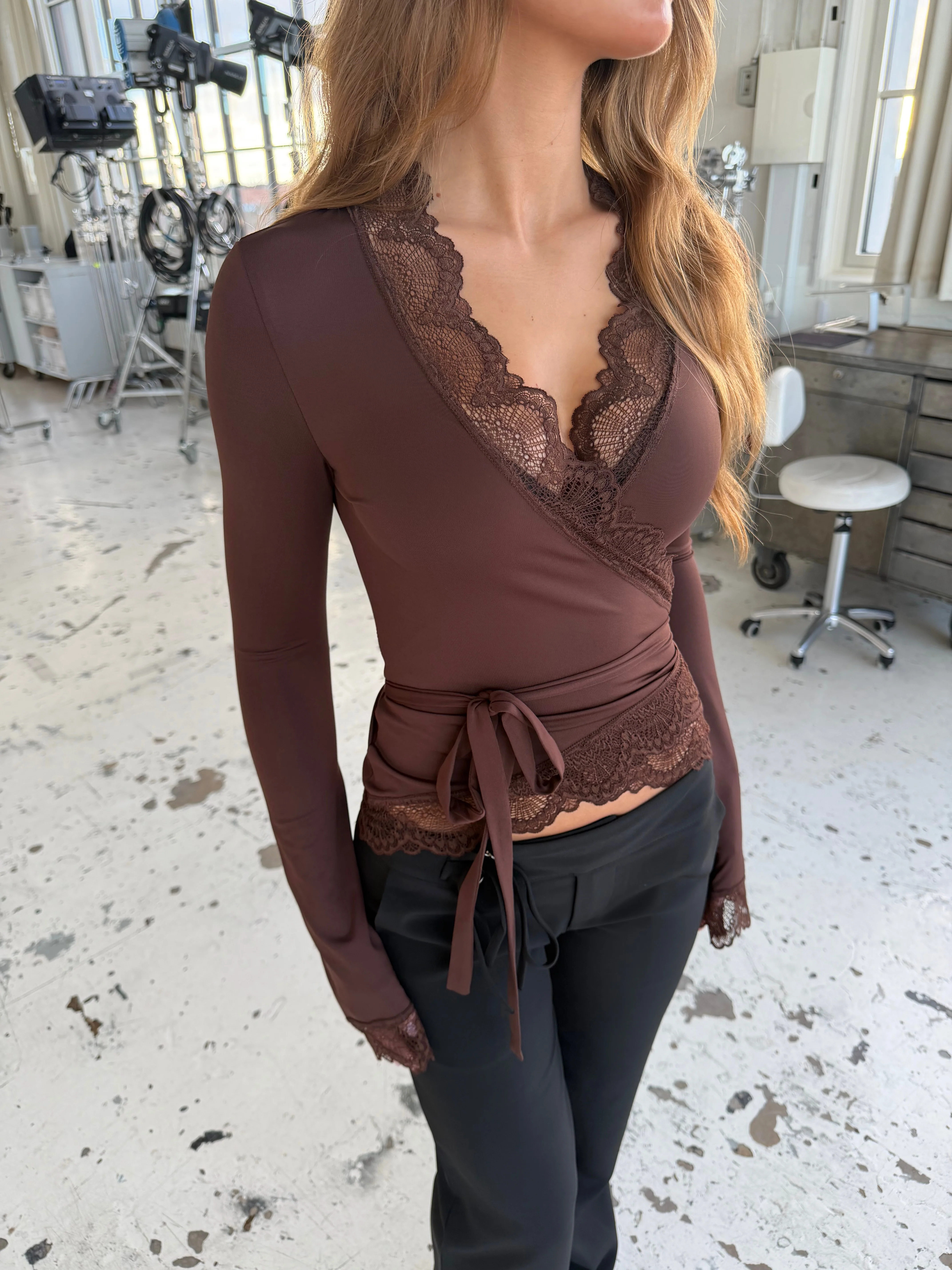 New ballerina basic lace top - mørk brun - Image 6