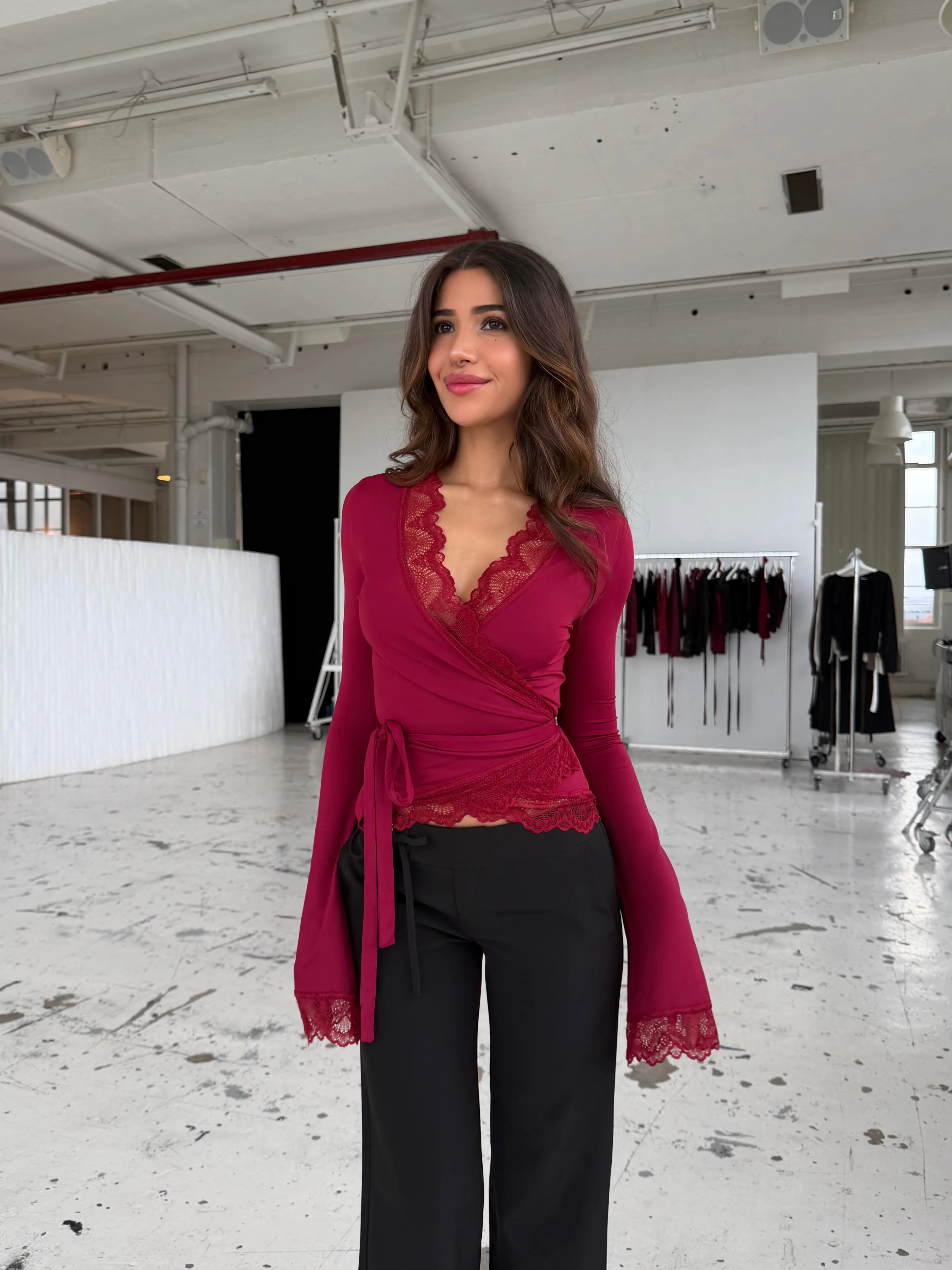 New ballerina basic lace top - mørk rød