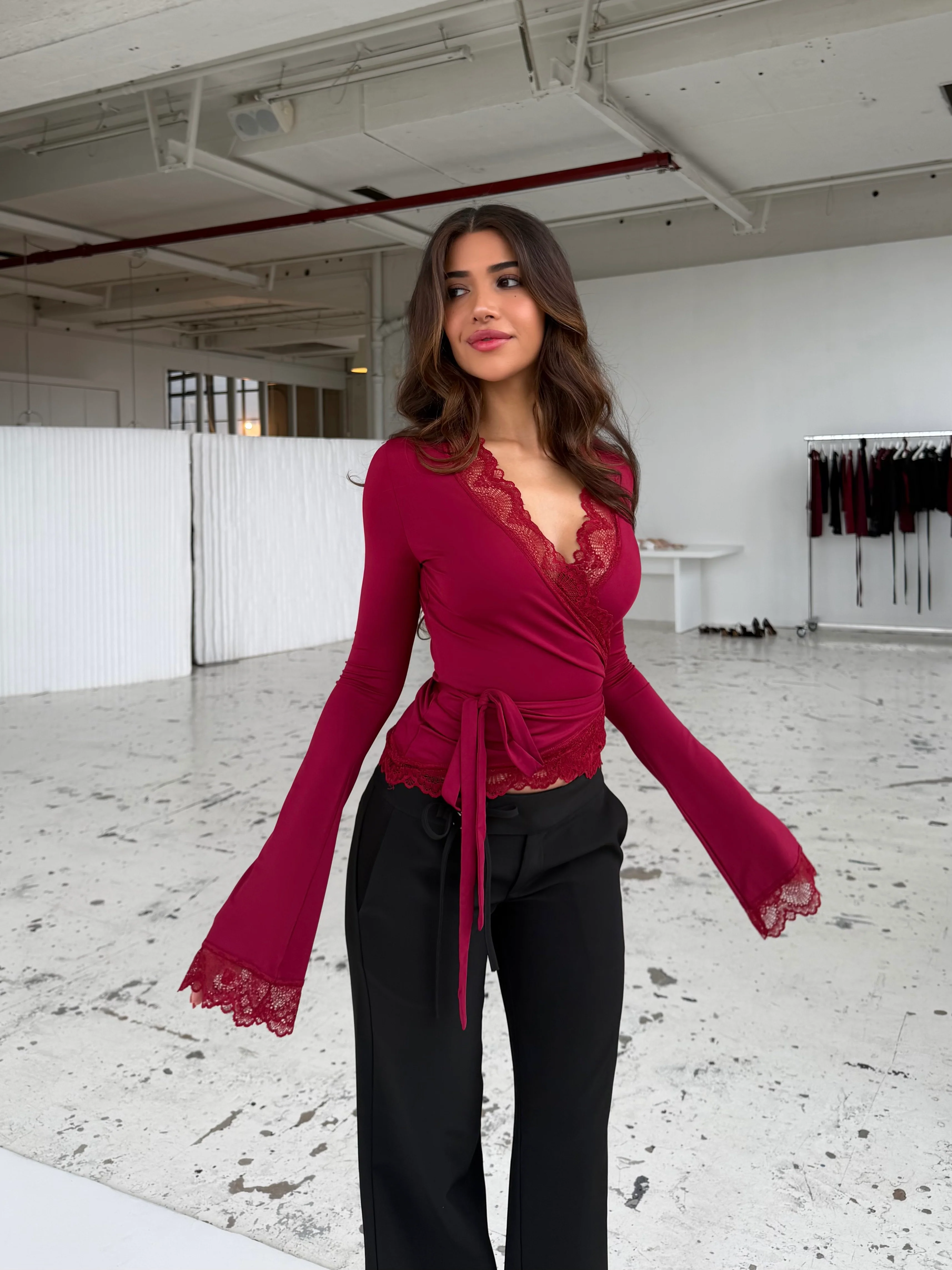New ballerina basic lace top - mørk rød - Image 3