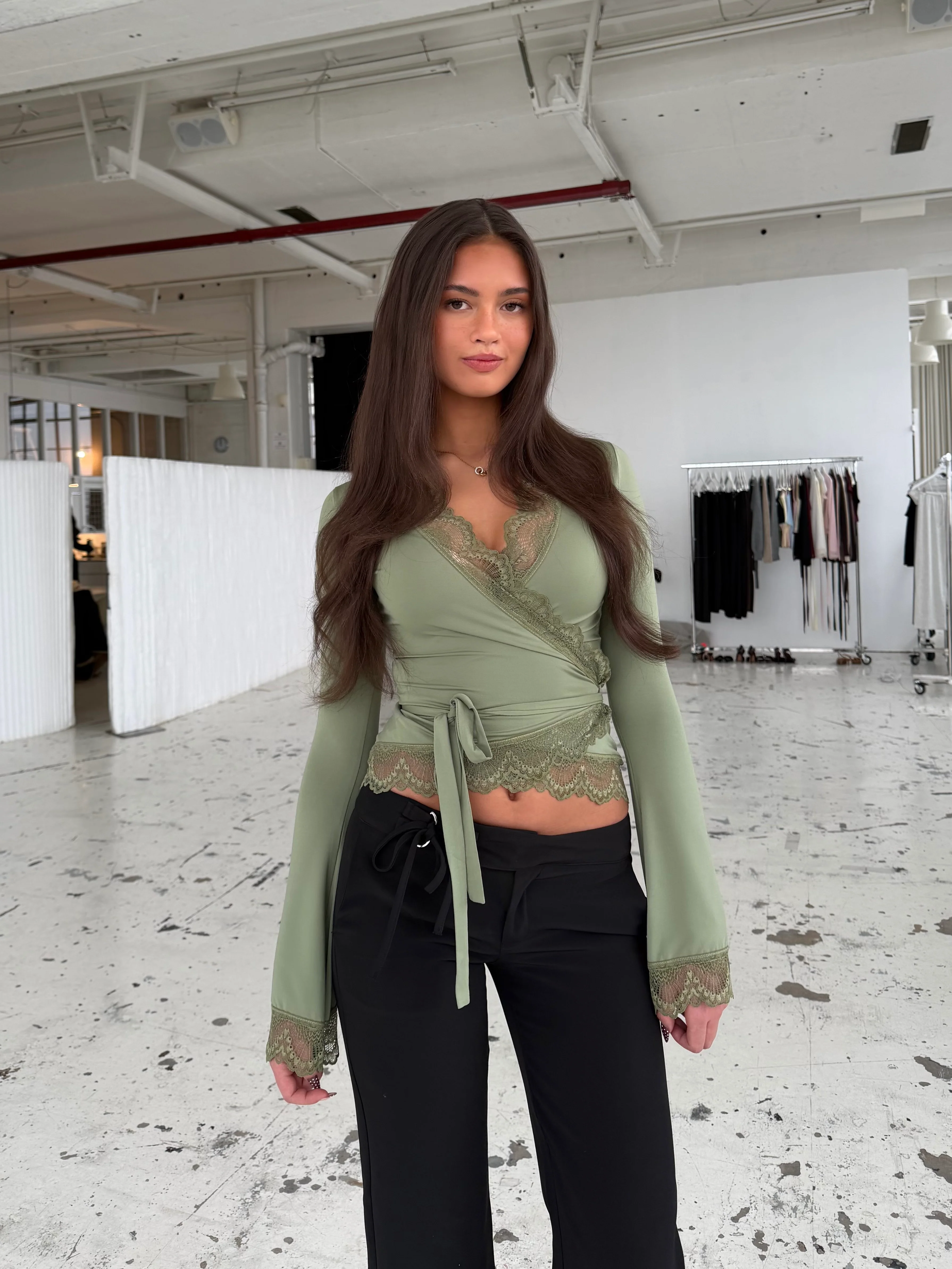 New ballerina basic lace top - sage - Image 2