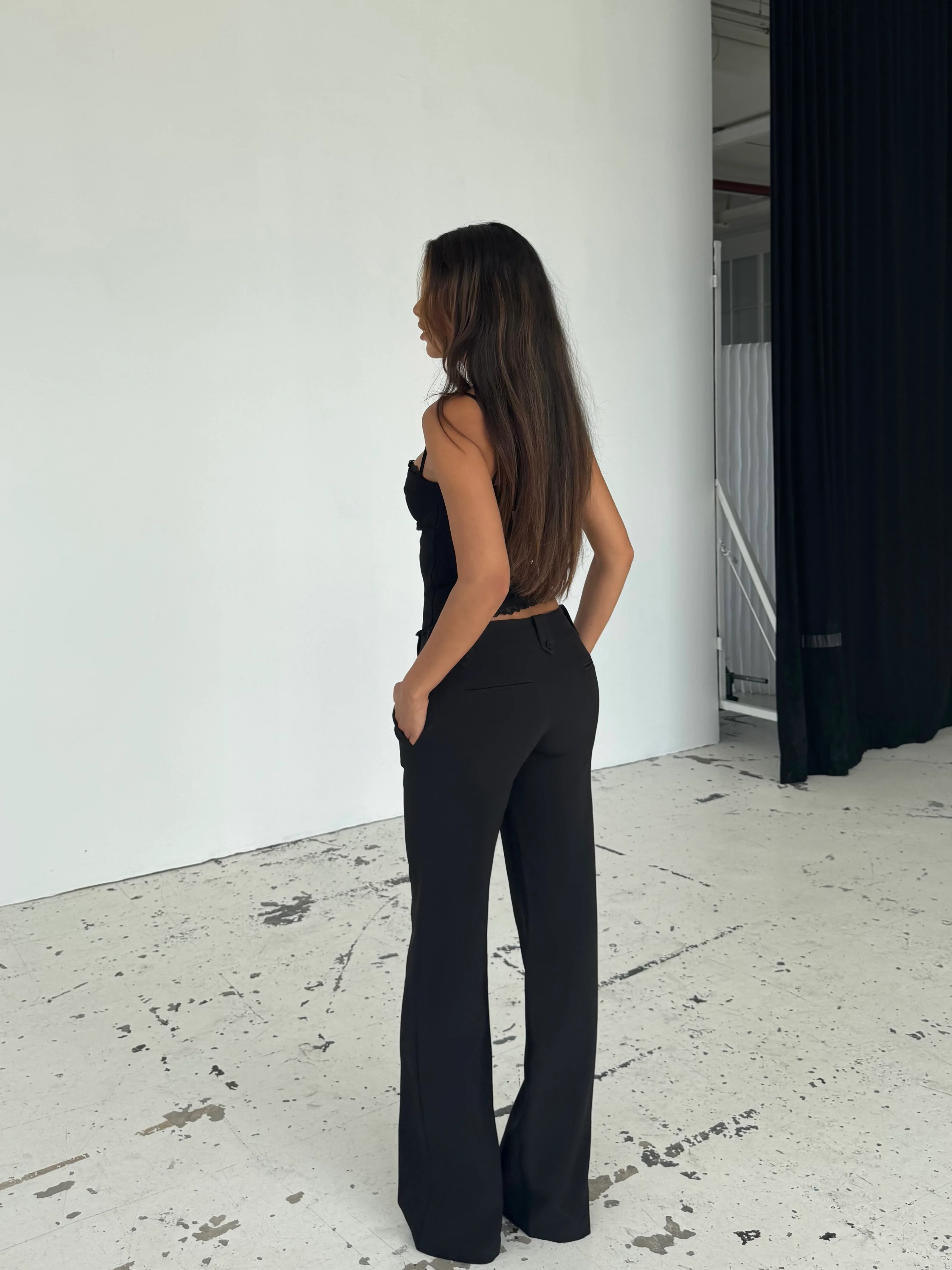 TALL Button low waist bukser - sort - Image 2