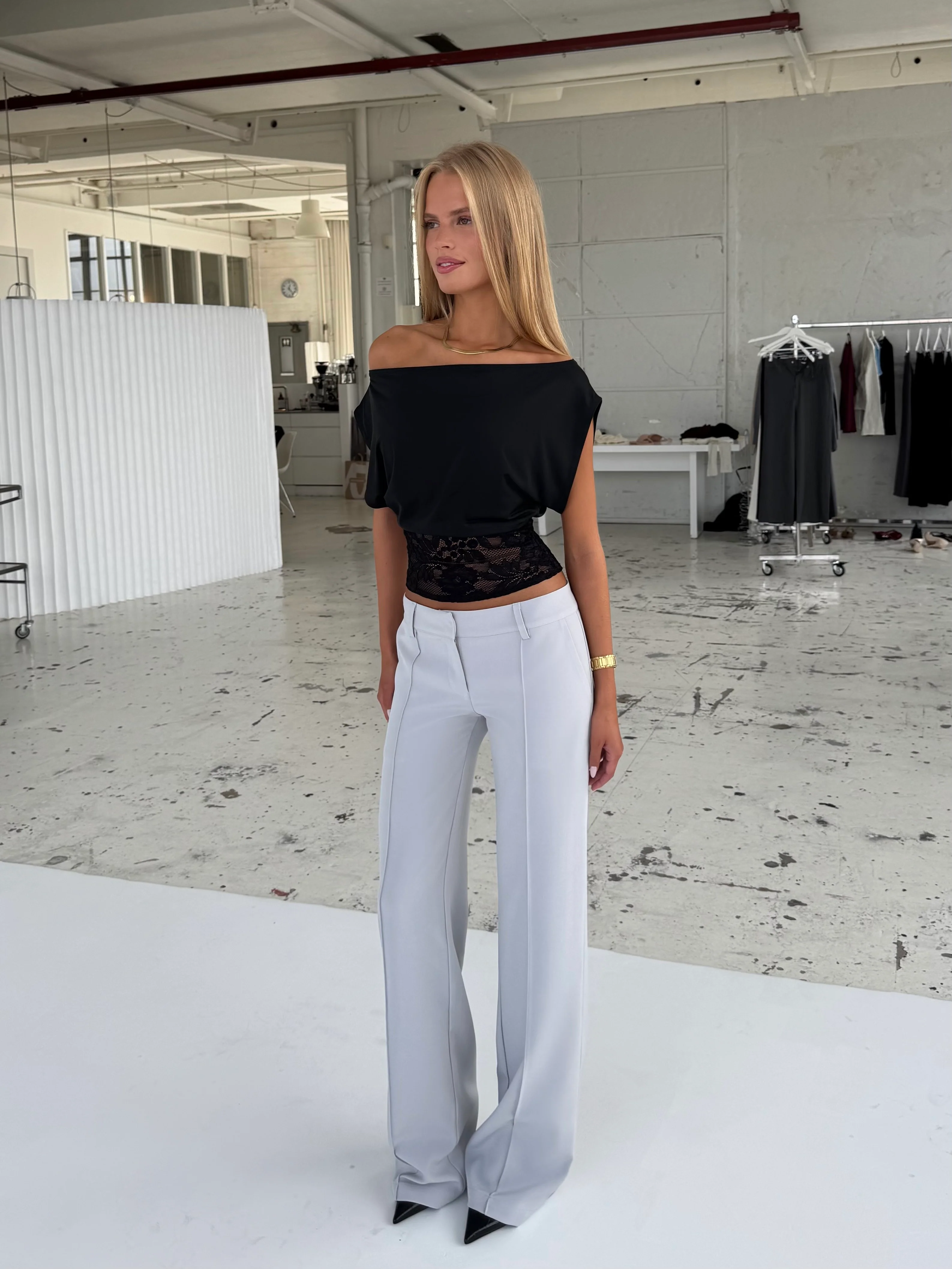 TALL Vera Wide low waist bukser - lys grå