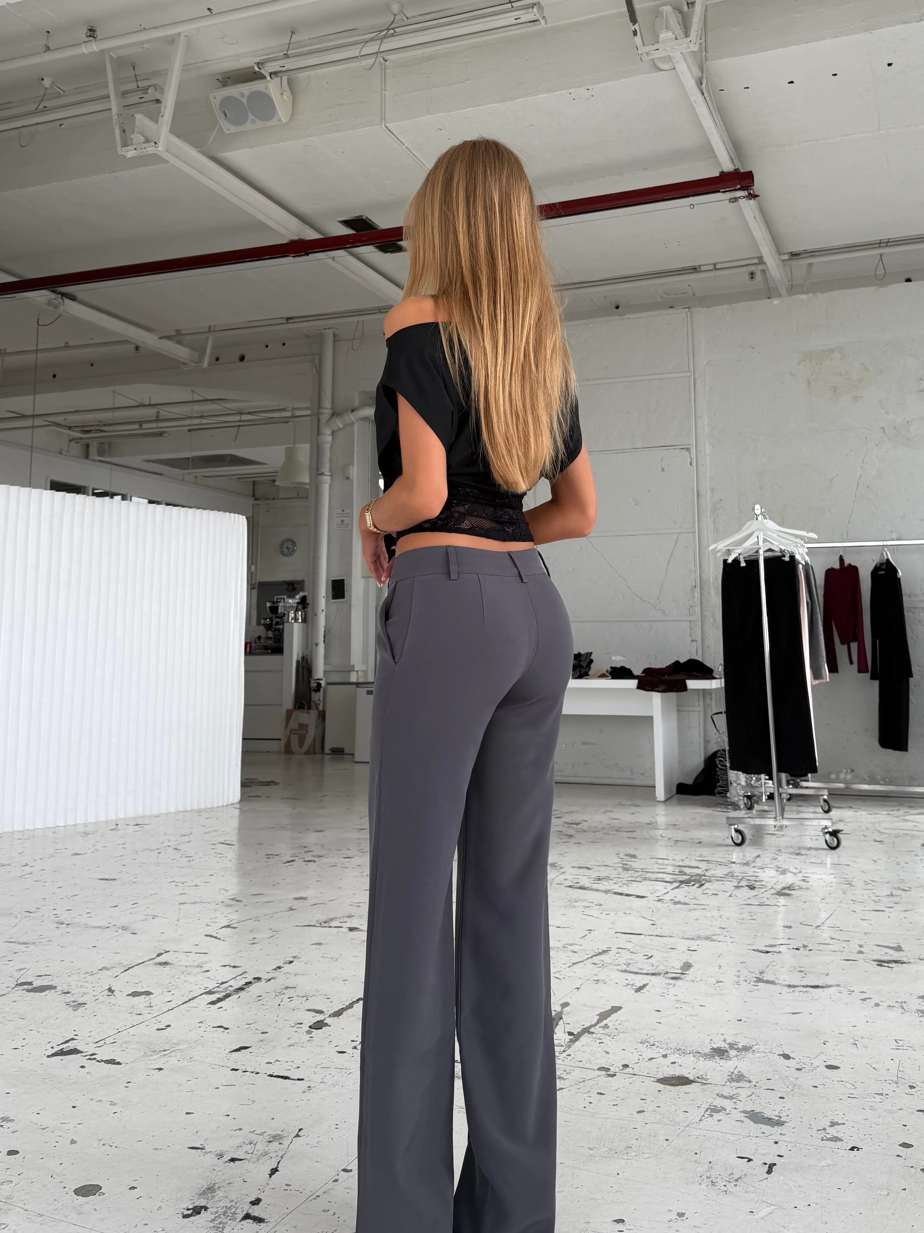 TALL Vera Wide low waist bukser - mørk grå - Image 4